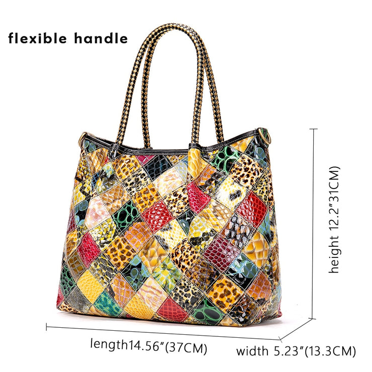 Women's leather handbags ladies totes patchwork